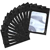 100 Stück Folienbeutel Wiederverschließbare Geruchssichere Taschen Flache Tasche mit transparentem Fenster (Schwarz, 10 x 15 cm)