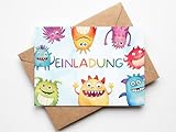 Paperlane by Essi Monster Einladungskarten - Monster Geburtstag - inkl. Umschläge (10er Set Einladungskarten, Monster)