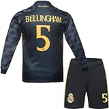 metekoc R. Madrid Bellingham #5 Auswärts Fußball Langarm Trikot und Shorts Kinder Jungengrößen (Auswärts, 26 (8-9 Jahre))