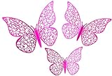 3D-Aufkleber, Schmetterlinge, selbstklebend, Fuchsia, Pink, 12 Stück
