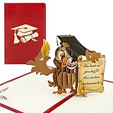 3D Pop-Up Karte zur Graduation - Abschluss Glückwunschkarte im Eule Stil - Du hast es geschafft! Herzlichen Glückwunsch! - Bestandene Prüfung Geschenk für Bachelor, Master, Doktor usw