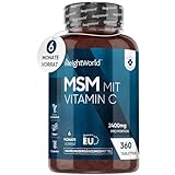 MSM 2400mg mit Vitamin C - 360 Tabletten für 6 Monate Vorrat - Für Knochen, Gelenke, Haut & Immunsystem - Alternative zu MSM Kapseln - Vegan & Natürliche Zutaten - MSM Schwefel - WeightW