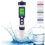 Holzsammlung pH Messgerät 5 in 1, Digital Wasserqualität Tester, Trinkwassertest für pH/SALT/TDS/EC/Temperatur mit LCD Hintergrundbeleuchtung, TDS Messgerät für Trinkwasser, Aquarium, Salzw