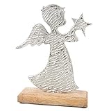 Logbuch-Verlag Engel Figur Weihnachten Silber Schutzengel 21 cm Geschenk Deko stehend auf Holzsockel Metall 21