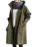 Minetom Damen Windbreaker Elegant Langarm Lange Jacke mit Kapuze Übergangsjacke Atmungsaktiv Parka Leichte Herbst Mantel Grün XL
