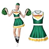 Aomig Cheerleader Kostüm Damen, Fancy Dress Uniform mit Pompons und Stirnband, High School Cheerleader Kostüm für Halloween Party Verkleidung