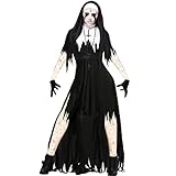 Mugoebu Damen Halloween Bloody Krankenschwester Kleid Kostüme Cosplay Krankenschwester Langarm Kleid und Hut gruselige Nonne Zombie Halloween Kostüm Kostüm (Black, Large)