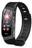 Fitness-Tracker mit Herzfrequenz-Monitor, Blutdruck-Nachrichten-Benachrichtigung, Smart Watch, Schlaf-Monitor, Schrittzähler, Uhr für Männer und Frauen, Schwarz ,