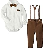 mintgreen Baby Junge Anzug Strampler Outfit Bodysuit Gentleman Hochzeit Shirt Set, Weiß & Braun, 3-6 Monate, 60