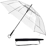 Sternenfunke Regenschirm groß XXL Ø130 cm transparent, Komfort Druckknopf, mit Tragehülle, Automatik, Perfekt als durchsichtiger Partnerschirm oder Hochzeitsschirm - Rand weiß