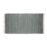 Relaxdays Flickenteppich grau 70 x 140 cm mit Fransen 100 % Baumwolle, einfarbig, Fleckerlteppich,