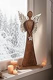 Dekoleidenschaft Engel Silver Star aus Mango-Holz & Metall, 62 cm hoch, Dekofigur, Weihnachts-Dekoration, Weihnachtseng