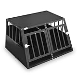 Defacto Hundetransportbox Alu Hundebox Reisebox Autobox Gittertür abschließbar Aluminium Transportbox für Hunde Tiertransportbox (Schwarz, (XXL) 95X85X69 cm)