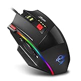 Zelotes RGB Gaming-Maus mit Kabel, 6400 DPI, 8 programmierbare Tasten, Gaming-Mäuse, ergonomische Maus für PC und Laptop (schwarz)