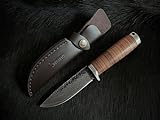 Oldpard Hochwertiges Messer mit fester Klinge und Lederscheideabdeckung | Damast-Muster aus Hartstahl | Grillen, Camping, Angeln, Überlebenswerkzeug