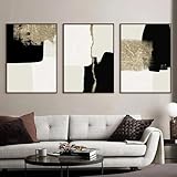 Leju Art Moderne abstrakte Wandkunst, Beige, Schwarz und Gold, minimalistische Poster, Leinwanddruck, Bild, Inneneinrichtung, Heimdekoration, 80 x 115 cm/31 x 45 Zoll x 3 Stück – ohne R