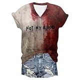 Halloween Tshirt I'm Fine Blood Bedrucktes Halloween T Shirt Blutiges Kostüm Blusen Horror Männer Tshirt Zweifarbige Muskelshirts Damen Set T-Shirt 5XL T Shirts Damen S