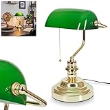 Tischleuchte Havsta, Tischlampe aus Metall und Glas in Messing/Grün, Leuchte im Vintage Design mit Glasschirm und einen Schnurschalter Kabel, 1-flammig, 1 x E27, ohne L