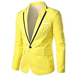 Longsleeve Anzug Herren Knopfleiste Revers Trend Übergangsjacke Klassisch Business Casual Blazer Slim Fit Gutaussehend Mode Licht Jacke R-Yellow M