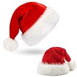 KEELYY Weihnachtsmütze Kinder Nikolausmütze mit Dicker Plüsch Santa Nikolaus Mütze Rot Weihnachtszubehör für W