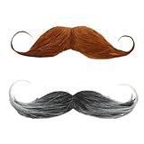2 Stück Schnurrbart Zum Ankleben, Bart Zum Ankleben, Schnauzer Zum Ankleben, Funny 80er Schwarz Oberlippenbart Bärte Zum Ankleben für Weihnachtsfeier Geburtstag(Schwarz und Braun)