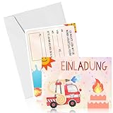 Elkuaie Feuerwehr-Einladungskarte, 12-Kindergeburtstag Einladungskarten und weiße Umschläge, niedlicher Kindergeburtstag Einladungsbrief, Geburtstag Einladungsbrief Feuerw