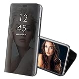 Kompatibel mit Galaxy S6 Hülle, Galaxy S6 Edge Handyhüllen Premium Mirror Case Spiegel PU Leder Hülle Tasche Cover Flip Standfunktion Schutzhülle Handyhüllen für Samsung S6 Edge Plus (Black, S6)