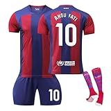 Barcelona 23/24 Neue Saison Hause/Auswärts Fußball Trikots Shorts Socken Set für Kinder/Erwachsene, Nr.10 Ansu Fati, Fussball Jersey Trainingsanzug für Junge H