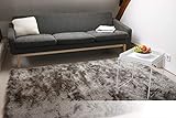 floor factory Exklusiver Hochflor Shaggy Teppich Satin Silber/grau 120x170 cm - edler, seidig glänzender Tepp