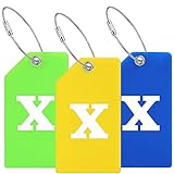 Anteecana Silikon-Gepäckanhänger, Initial-Tasche, Handtasche, Reisekoffer, Anhänger mit Namensausweis, schnell zu erkennen (3 Packungen (gelb + blau + grün), X)