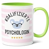 Koalifizierte Psychologin Geschenk Kaffee-Tasse (330ml) - Abschluss Psychologie, Geschenkidee für mit Psychologie Abschluss - Keramik (Grün)