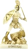 Achilles im Kampf mit Schild und Schwert, griechische Mythologie, gegossene Alabaster-Statue, Skulp