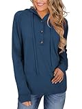 Dimur Hoodies für Frauen Langarm Pullover Sweatshirts Leichte Tunika Tops Herbst Mode 2023, Blau, S