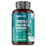 Omega 3 Kapseln - 2000mg Fischöl mit 1100mg Omega-3, 660mg EPA & 440mg DHA pro Tag - Laborgeprüft - 240 Softgels - Fettsäuren für Herz, Gehirn & Blutdruck - Nachhaltig & ohne Zusätze - WeightW