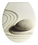 WENKO WC-Sitz Sand and Stone, Toilettensitz mit Hygienebefestigung aus rostfreiem Edelstahl, Toilettenbrille aus antibakteriellem Duroplast, 37,5 x 45