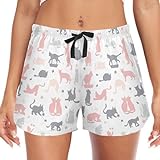 Oarencol Damen Pyjama Shorts Lustige Katze Schmetterling Niedliche Tiere Nachtwäsche Lounge Sleep Bottom mit Taschen S-XXL, multi, 48