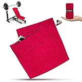 PEAQUE Fitness-Handtuch mit Reißverschlusstasche | Mikrofaser mit Frottee-Struktur | Sport-Handtuch für Fitnessstudio und Gym | weich, schnelltrocknend (Rot, 120 x 50 cm)