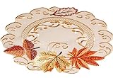Espamira Deckchen Herbst Rund 40 cm Blätter Tischdecke Creme Orange Mitteldeckchen Untersetzer Bestickt Aufleger Decke Stoff Pfleg
