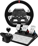 PXN V10 Driving Force Gaming Lenkrad mit Pedalen und Schalthebel - Force Feedback Lenkräder mit 270/900° Lenkbereich, Tool App, Paddle Shifters, Rennlenkrad für PC, PS4 and Xbox
