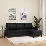 INLIFE 3-Sitzer-Sofa mit Hocker Schwarz 180 cm Kunstleder,35,85 KG,3201014