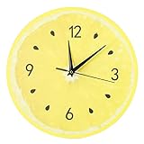 CUNTO Zitronenfrucht-Wanduhr, Limette, Moderne Küchenuhren, Heimdekoration, Wohnzimmeruhr, Tropische Früchte, Wandkunst, Uhr (gelb, Einheitsgröße)