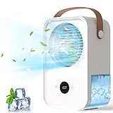 Mobile Klimagerät 4-in-1 Mini Luftkühler, 4000mAh Akku Air Cooler Klein Klimaanlage mit 650ml Wassertank, Tragbarer Verdunstungskühler Weiß Persönlich Ventilator mit 4 Lüftergeschwindigk