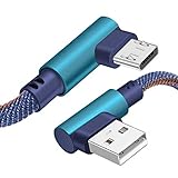 KSun.Y Micro-USB-Android-Kabel, rechtwinkliges Schnellladekabel, 90 Grad, Micro-USB 2.0-Anschluss, Geflecht, kompatibel mit Samsung Galaxy, LG, Motorola More (blau), KY-ADWT BL 2P6F, 2 Stück