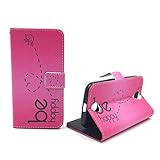 König Design Handyhülle Kompatibel mit ZTE Blade L3 Handytasche Schutzhülle Tasche Flip Case mit Kreditkartenfächern - Be Happy Design Pink