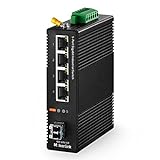 MokerLink 5 Port Gigabit Industrie DIN Schienen Netzwerk Switch, 4 Gigabit Ethernet, 1 Gigabit SFP Steckplatz mit 20km LC Modul, IP40 bewerteter Netzwerk Switch (-40 bis 185 °F), mit N