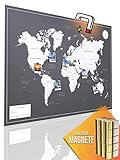 VACENTURES Magnetische Pinnwand Weltkarte XL'DARK' inkl. 2 x 15 magnetische Pins I Markiere Deine Reiseziele I Sammel Fotos und Magnete I Magnet Poster DIN A1 - world map