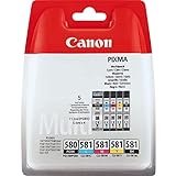 Canon PGI-580 CLI-581 BK C M Y PGBK Vorteilspack 5 Tintenpatronen (Schwarz, Cyan, Magenta, Gelb Pigment-Schwarz) (Veraltete Kunststoffverpackung 2018)