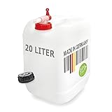 plasteo® 20 Liter Getränke- Wasserkanister Natur mit Hahn und Schraubdeckel (DIN 61) | BPA Frei | Lebensmittelecht | Tragbar | Indoor und Outdoor | Made in Germany