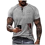 Azruma Hemd Herren Kurzarm Tshirt T-Shirt Herren Set Vintage Drucken Kurzarm ÜBergrößE Henley Shirt Mit Knopfleiste Sommer Button Down Plus Size T Shirts 4XL T-Shirt Herren (Grau, XL)