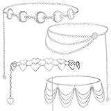 4 Stück Taillenkette Verstellbarer Silber Kettengürtel, Damen Körperkette Metall Bauchkette, Vintage Körperschmuck Taille Kette Kettengürtel für Kleid J